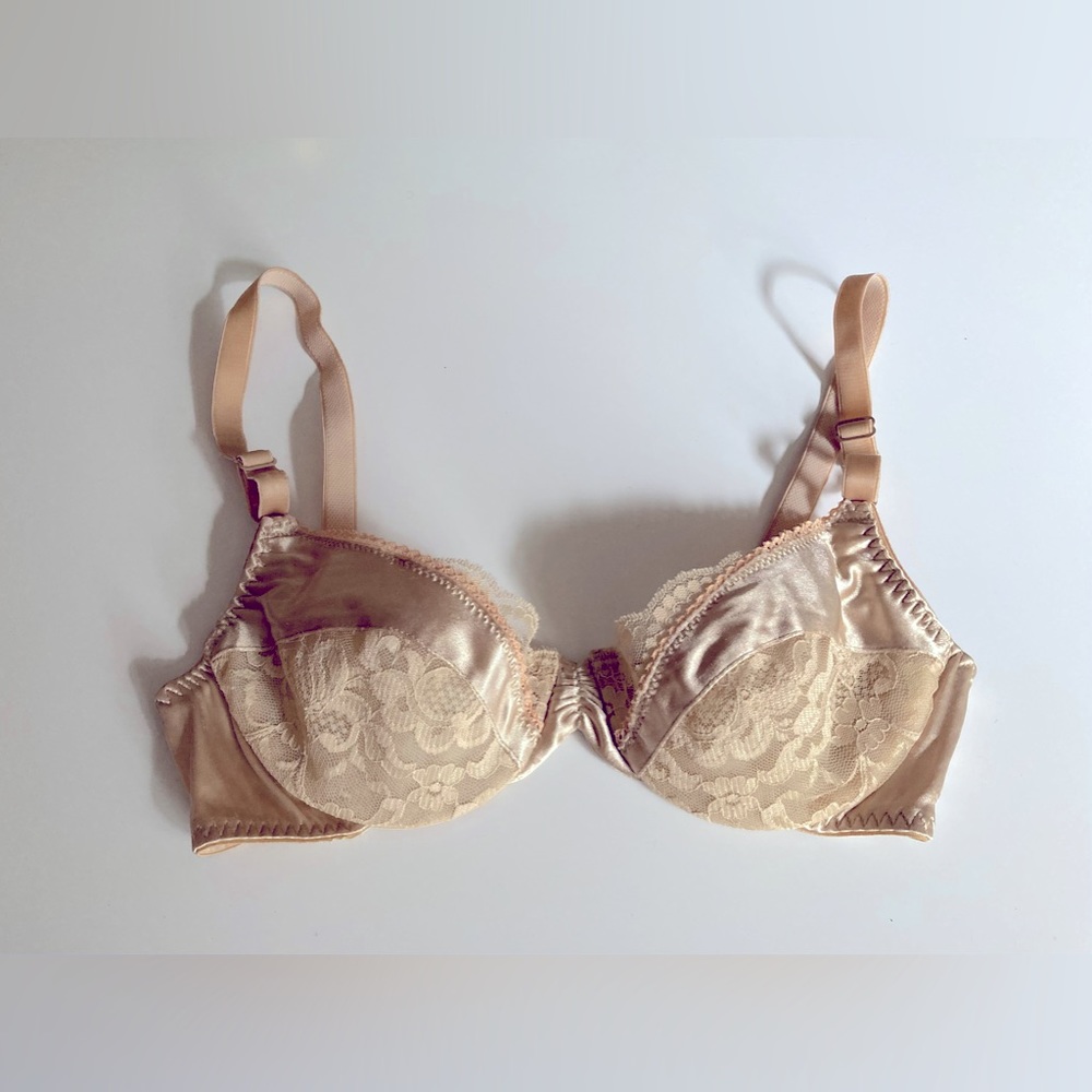 Vintage Lace and Satin Nude and Gold Bra Size XS/S